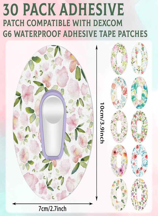 Panelee 30 Pcs 10 Styles Adhesive Patches Compatible with Dexcom Sweatproof Colorful Sensor Floral Adhesive Tape with Split Backing Continuous Glucose Monitor Protection (G6,3.94 x 2.76 Inches) - Image 2